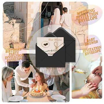 ASSTAONO-A7 Envelopes Black,100 Pack 5x7 Black Envelopes V Flap,Invitation Envelopes for 5x7 Cards,Photos,Wedding,Graduation,Announcements,Baby Shower,5.25 x 7.25 Inches