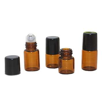 30 Pcs Mini 2ML Amber Glass Roller Bottles Refillable Aromatherapy Perfume Essential Oil Roll On Bottle Container Vials Jars Tube with Metal Ball