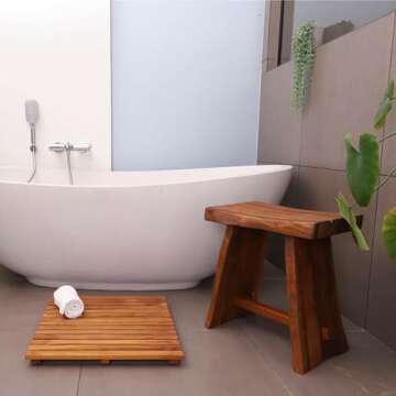 NORDIC STYLE TEAK Shower and Bath Stool, Teak Wood Shower Bench, Indoor and Outdoor Shower Stool for...