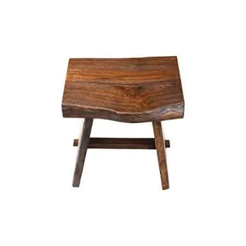 NORDIC STYLE TEAK Shower and Bath Stool, Teak Wood Shower Bench, Indoor and Outdoor Shower Stool for Inside Shower Use 17.7" (Rustic Finish w/Curved Seat)