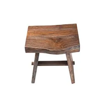 NORDIC STYLE TEAK Shower and Bath Stool, Teak Wood Shower Bench, Indoor and Outdoor Shower Stool for Inside Shower Use 17.7" (Rustic Finish w/Curved Seat)