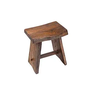 NORDIC STYLE TEAK Shower and Bath Stool, Teak Wood Shower Bench, Indoor and Outdoor Shower Stool for Inside Shower Use 17.7" (Rustic Finish w/Curved Seat)