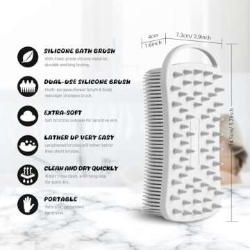 YEADMAL Dual-use Silicone Body Scrubber with Scalp Massage Shampoo Brush Exfoliating Bath Body Brush Gentle Silicone Shower Scrubber for Men/Women/Baby Skin Cleansing, 1 Pack (Gray)