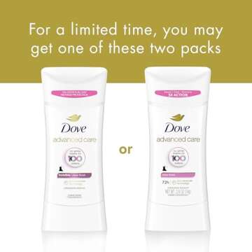 Dove Advanced Care Antiperspirant Deodorant Stick for Soft, Resilient Skin, Clear Finish with No White Marks and 72-Hour Sweat & Odor Protection, 2.6 oz