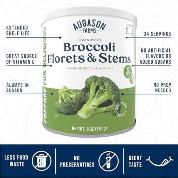 Augason Farms Freeze Dried Broccoli Florets & Stems Can, Emergency Food Supply, Everyday Meals, 34 S...