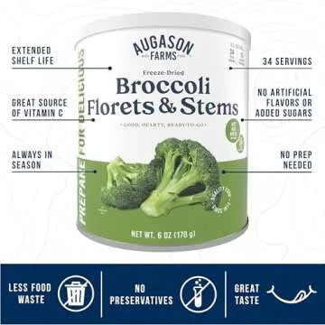 Augason Farms Freeze Dried Broccoli Florets & Stems Can, Emergency Food Supply, Everyday Meals, 34 S...