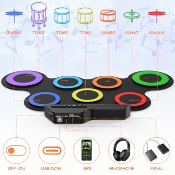 Portable 7 Pad Roll-up Electronic Drum Set