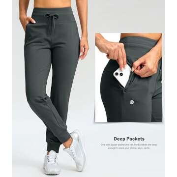 G Gradual Women's Fleece Lined Joggers 28"/30"/32" High Waisted Sweatpants Water Resistant Thermal Warm Pants Zipper Pockets(Dark Grey,30-Medium)