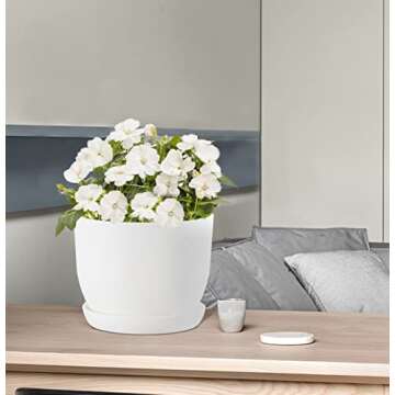 GardenBasix Planters Plant Pots with Tray 9'' 8'' 7.5'' Indoor Garden Outdoor Home Modern Decorative for All House Flowers Herbs (9'' + 8'' + 7.5'', White)