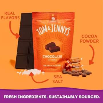 Tom & Jenny's Sugar Free Candy (Soft Caramel Candy) Low Net Carb Keto Zero Sugar Candy - Chewy Sugar Free Caramel with Xylitol & Maltitol (Classic & Chocolate Caramel Candy Individually Wrapped 2-pack)