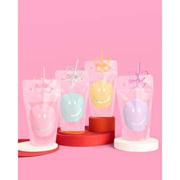 xo, Fetti Smiley Drink Pouches & Butterfly Straws - 16 Count