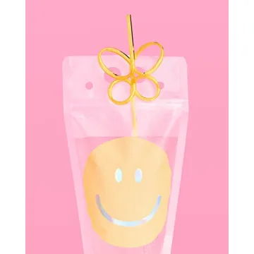 xo, Fetti Smiley Drink Pouches & Butterfly Straws - 16 Count