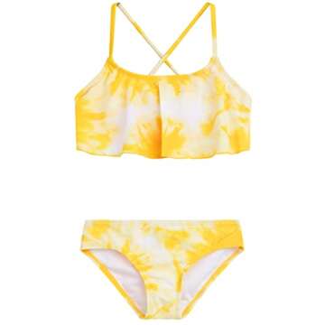Kanu Surf girls Alania Flounce Bikini Beach Sport 2 Two Piece Swimsuit, Beach Girl Yellow, 6X US