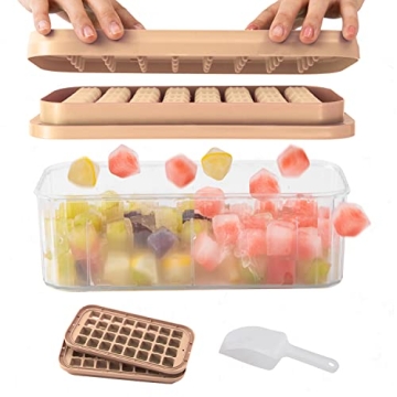 PandaRoad Ice Cube Tray with Lid - Reusable Trays Multipurpose Stackable Large Capacity Mold Easy Use Suitable for Family Gathering,Party,Camping (64, Pink), 10.8x5.5x4.3