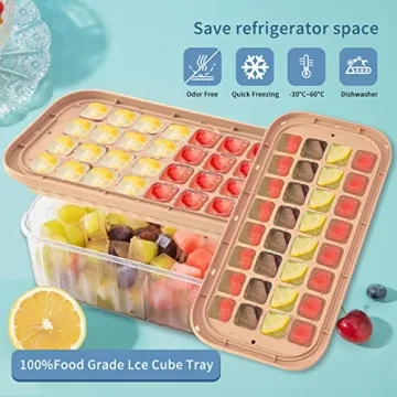 PandaRoad Ice Cube Tray with Lid - Reusable Trays Multipurpose Stackable Large Capacity Mold Easy Use Suitable for Family Gathering,Party,Camping (64, Pink), 10.8x5.5x4.3