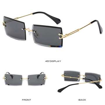 LASPOR 2 Pack Rectangle Rimless Sunglasses for Men Women Vintage Retro Square Gold Metal Frameless Glasses Tinted Lens（Tea Brown + Black）