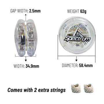 Yomega Spectrum – Light up Fireball Transaxle YoYo with LED Lights for Intermediate, Advanced and Pro Level String Trick Play + Extra 2 Strings & 3 Month Warranty (Clear)