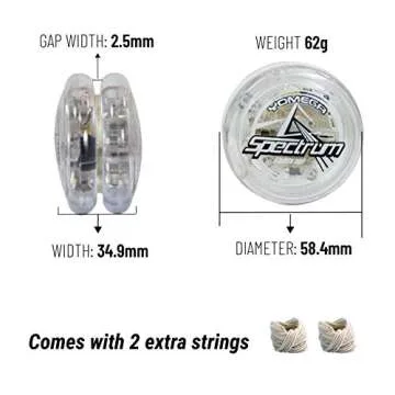Yomega Spectrum – Light up Fireball Transaxle YoYo with LED Lights for Intermediate, Advanced and Pro Level String Trick Play + Extra 2 Strings & 3 Month Warranty (Clear)