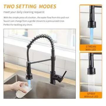 OWOFAN Kitchen Faucet with LED Light - Matte Black Design