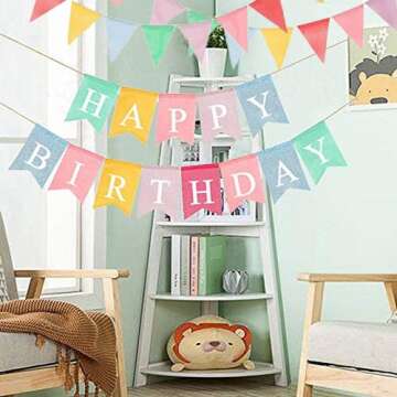 LifePassion Happy Birthday Banner with 24pcs Pennant Banner Flags, Assembled Durable Imitated Burlap...