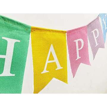 LifePassion Happy Birthday Banner with 24pcs Pennant Banner Flags, Assembled Durable Imitated Burlap Banner, Pastel Rainbow Birthday Party Decorations