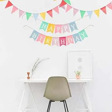 LifePassion Happy Birthday Banner with 24pcs Pennant Banner Flags, Assembled Durable Imitated Burlap Banner, Pastel Rainbow Birthday Party Decorations