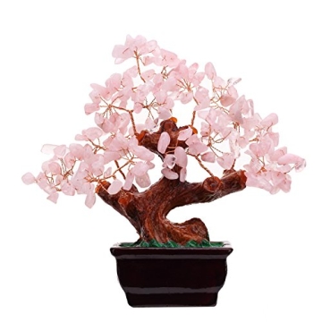 Parma77 Feng Shui Natural Rose Pink Quartz Crystal Money Tree Bonsai Style Decoration for Wealth and...