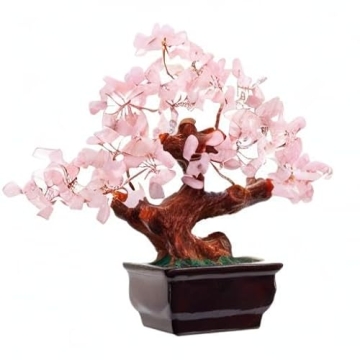 Parma77 Feng Shui Natural Rose Pink Quartz Crystal Money Tree Bonsai Style Decoration for Wealth and Luck