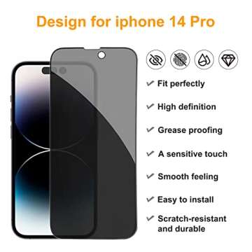 Pehael [2+2Pack] Privacy Screen Protector for iPhone 14 Pro with Camera Lens Protector Full Coverage...