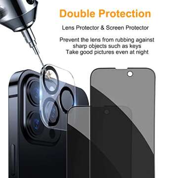 Pehael [2+2Pack] Privacy Screen Protector for iPhone 14 Pro with Camera Lens Protector Full Coverage Anti-Spy Tempered Glass Film 9H Hardness Upgrade Edge Protection Easy Installation Bubble Free [6.1 inch]
