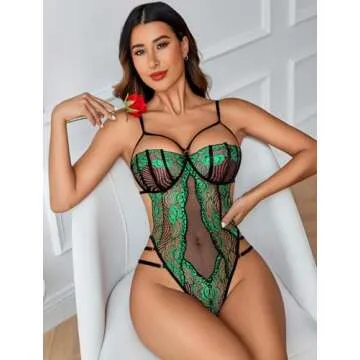 Avidlove Sexy Lingerie Womens Lingeries Teddy Exotic Valentines Lace Body Suits One Piece (Green,L)