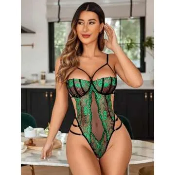 Avidlove Sexy Lingerie Womens Lingeries Teddy Exotic Valentines Lace Body Suits One Piece (Green,L)