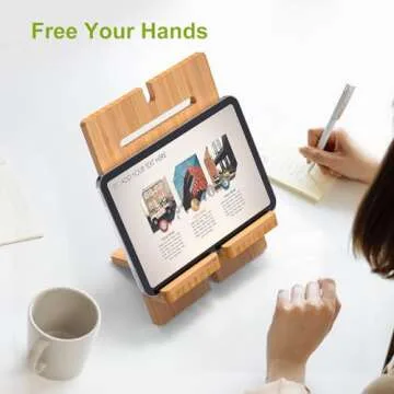 Pezin & Hulin Bamboo Tablet Stand Adjustable, Desktop Cell Phone Stand Holder Dock Compatible with P...