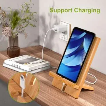 Pezin & Hulin Bamboo Tablet Stand Adjustable, Desktop Cell Phone Stand Holder Dock Compatible with Pad 9.7, 10.5, 12.9, Air 2 3 4 Mini, E-Reader, Phone 8 Plus X XS Max XR (Support to 4.7-13" Devices)