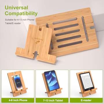 Pezin & Hulin Bamboo Tablet Stand Adjustable, Desktop Cell Phone Stand Holder Dock Compatible with Pad 9.7, 10.5, 12.9, Air 2 3 4 Mini, E-Reader, Phone 8 Plus X XS Max XR (Support to 4.7-13" Devices)