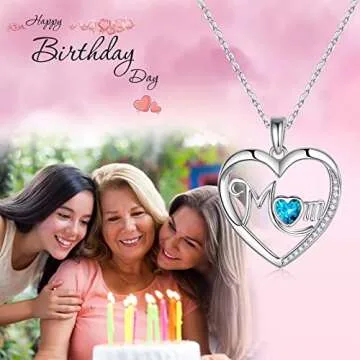 Iefil Birthstone Necklaces for Mom - Mothers Day Gifts Idea, Birthday Gifts for Mom, Swiss Blue Topaz Necklace, 925 Sterling Silver November Heart Birthstone Gifts for Mom, Jewelry Gifts for Mom