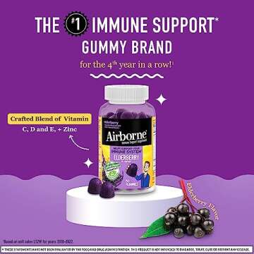 Airborne Elderberry + Zinc & Vitamin C Gummies For Adults, Immune Support Vitamin D & Zinc Gummies W...