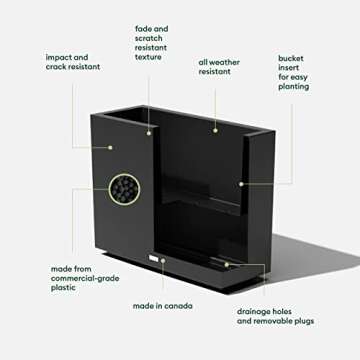 Veradek Block Series Span Plastic Planter - Tall Rectangular Planter for Indoor or Outdoor Patio/Porch | Durable All-Weather with Removable Insert Bucket | Modern Design for Plants, Flowers, Garden