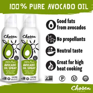 Chosen Foods 100% Pure Avocado Oil Spray, Keto and Paleo Diet Friendly, Kosher Cooking Spray for Baking, High-Heat Cooking and Frying (13.5 oz, 2 Pack) + Digital Recipe Book