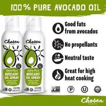 Chosen Foods 100% Pure Avocado Oil Spray, Keto and Paleo Diet Friendly, Kosher Cooking Spray for Baking, High-Heat Cooking and Frying (13.5 oz, 2 Pack) + Digital Recipe Book