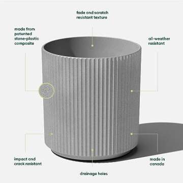 Veradek Mason Series Demi Planter - Large Round Planter for Indoor or Outdoor Patio/Balcony | Made f...