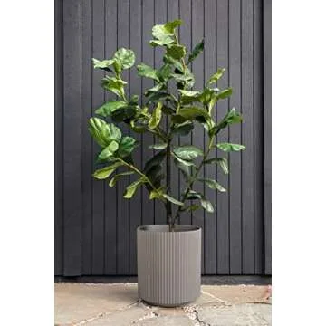 Veradek Mason Series Demi Planter - Large Round Planter for Indoor or Outdoor Patio/Balcony | Made from Plastic & Concrete with Drainage Holes | Modern Décor for Flowers, Trees, Tall Plants
