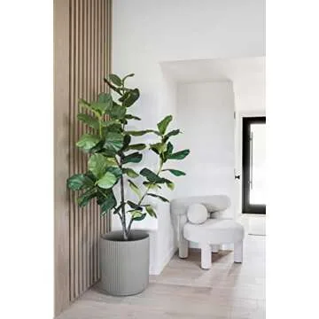 Veradek Mason Series Demi Planter - Large Round Planter for Indoor or Outdoor Patio/Balcony | Made from Plastic & Concrete with Drainage Holes | Modern Décor for Flowers, Trees, Tall Plants