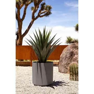 Veradek Mason Series Demi Planter - Large Round Planter for Indoor or Outdoor Patio/Balcony | Made from Plastic & Concrete with Drainage Holes | Modern Décor for Flowers, Trees, Tall Plants