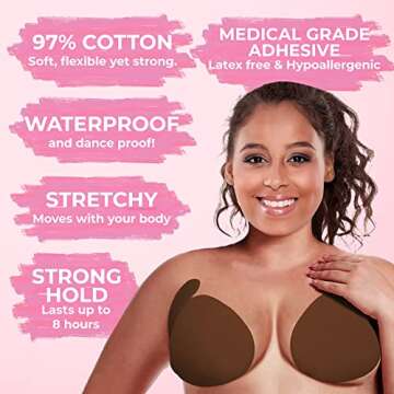 TwiinsBra Breast Lift Tape - 3 Pairs w/Nipple Covers - Boob Tape - Boobtape (Chocolate, DD-DDDD)