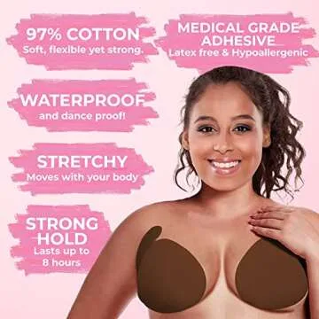 TwiinsBra Breast Lift Tape - 3 Pairs w/Nipple Covers - Boob Tape - Boobtape (Chocolate, DD-DDDD)
