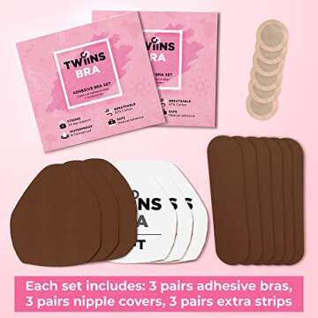 TwiinsBra Breast Lift Tape - 3 Pairs w/Nipple Covers - Boob Tape - Boobtape (Chocolate, DD-DDDD)