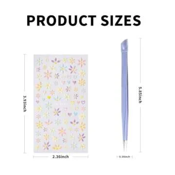 Flower Nail Art Stickers, 5D Embossed Nail Decals Nail Art Design Self Adhesive Nail Supplies with Nail Tweezer, Colorful Flower Nail Stickers for Women Manicure Decoration