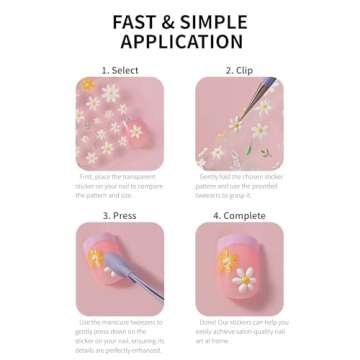 Flower Nail Art Stickers, 5D Embossed Nail Decals Nail Art Design Self Adhesive Nail Supplies with Nail Tweezer, Colorful Flower Nail Stickers for Women Manicure Decoration