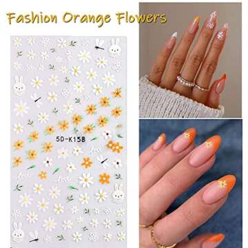 Flower Nail Art Stickers, 5D Embossed Nail Decals Nail Art Design Self Adhesive Nail Supplies with Nail Tweezer, Colorful Flower Nail Stickers for Women Manicure Decoration